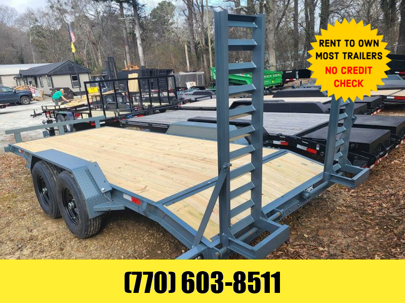 7x18 Heavy Equipment Trailer 27000 LB Axles W/ 5 Foot Stand Up Ramps