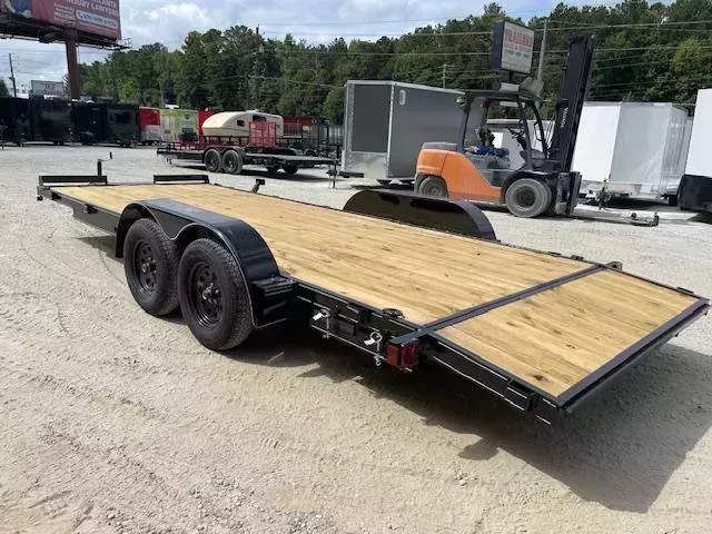 7X20 Wood Floor Car Hauler W/ 1 Axle Brake 5' Foot Slide in Ramps 2025