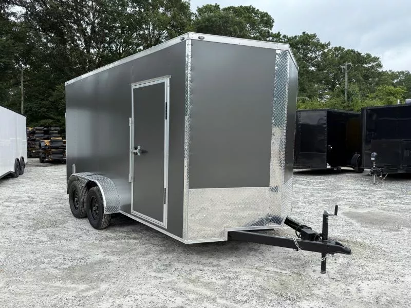 7x14 Enclosed Trailer 7 Foot Interior Height .080 Poly Skin One Piece Aluminum Roof 2 Way Side Vents, 4 D Rings W/ Side Door Barlock & Flushlock & Ramp 2026 