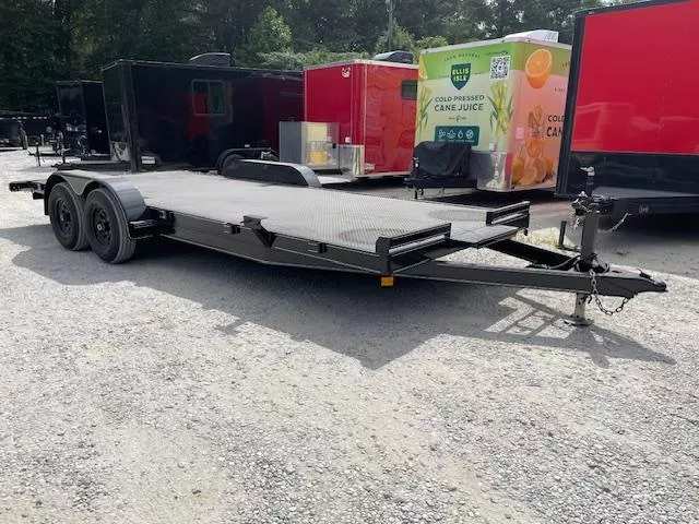 7X20 Steel Floor Car Hauler W/ 2-5200LB Axles Winch Plate, Removable Driver Fender,  5' Foot Slide in Ramps 2025