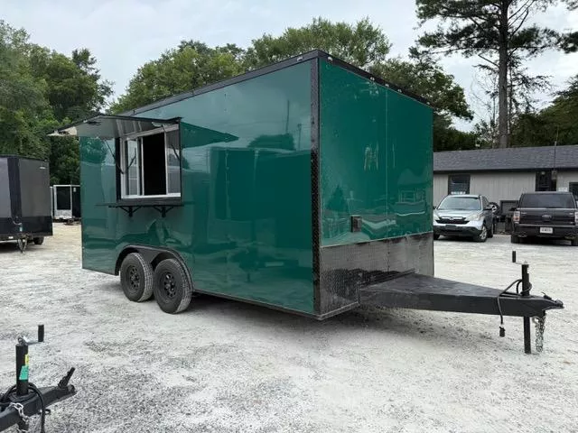 8.5X16 Food Trailer W/ Gas Lines & Hood Vent & Fire Suppression, 2 Burner, Griddle/ Oven Combo, & Deep Fryer, Triple Sink W/ Handwash 2025 Concession
