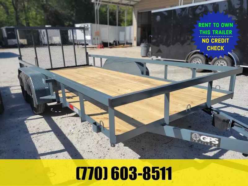 7x16 Utility Trailer W/ 2 Brake Axles LED Lights & Gate Assist Shocks 2025 GPS