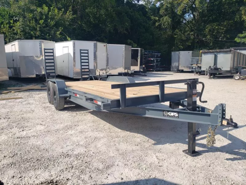 7x20 Heavy Equipment Trailer 2-7000 LB Axles W/ 5 Foot Stand Up Ramps 2025 GPS