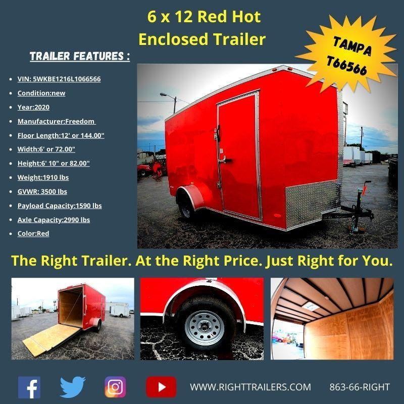 7x14 Red Hot Trailers Enclosed Trailer [Barn Doors] Right Trailers