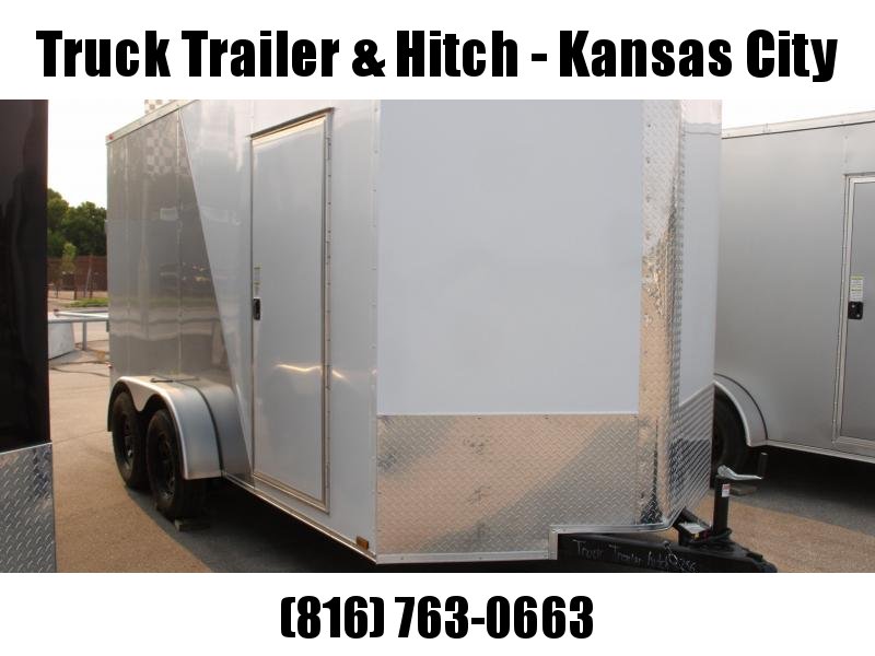 Enclosed Trailer 7 x 14 Ramp 7' Interior Two Tone SILVER MIST Frt/ White/Rear Silver Mist In Color Ramp Door 7000 GVWR Enclosed Trailer 7 x 14 Ramp 7' Interior Two Tone SILVER MIST Frt/ White/Rear Silver Mist In Color Ramp Door 7000 GVWR