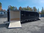 2027 Mission 101x24 Aluminum 4-Place Drive In/Out Snowmobile Trailer w/Fuel Doors, Rear Canopy, Blac