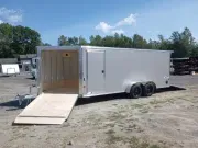 2027 E-Z Hauler 7x18 Aluminum 3-Place Drive In/Out Snowmobile Trailer w/Polycore Siding, Canopy, Spr