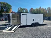 2027 E-Z Hauler 7.5x16 7K Aluminum 2-Place Drive In/Out Snowmobile Trailer w/Mats & Guides, Blackout