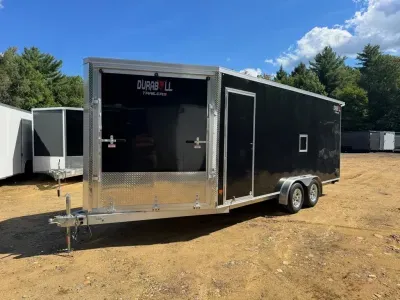 2024 DuraBull 7.5x18 Aluminum 3-Place Inline Insulated Snowmobile Trailer w/Snow Package & Heater