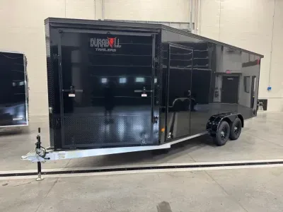 2027 DuraBull 7.5x18 Aluminum 3-Place Inline Snowmobile Trailer w/Extra Height, Blackout PKG & Spoil