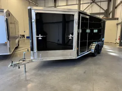 2027 Stealth 7.5x14+4.5 XLT PRO 2-Place Aluminum Enclosed Snow Trailer w/Tapered Ramps, Mats & Guide