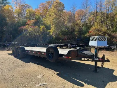 2022 Rice 7x26 Powder Coated 14k LowPro Equipment Trailer w/Winch, Toolbox, Spare & Ramps