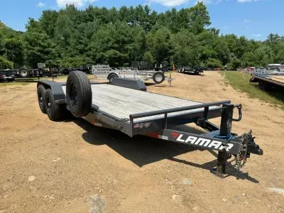 2024 Lamar 7x17+3 Lowpro 14K Equipment Trailer w/Full Width Ramps & Matching Spare