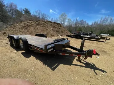 2023 Sure-Trac 7x20 Powder Coated 14K Steel Deck Power Tilt Equipment Trailer w/Winch