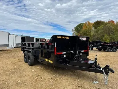 2026 Griffin 7x16 Powder Coated 14K Telescopic Dump Trailer w/Tarp Kit, Ramps, & Stab Jacks