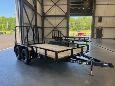 2027 PJ 7x12 Powder Coated 7K Landscape Trailer w/ReadyRail Sides & Rear Ramp Gate