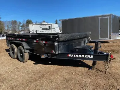2022 PJ 7x14 Powder Coated 16K Scissor Lift Dump Trailer w/Combo Gate & Ramps