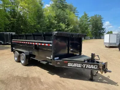 2025 Sure-Trac 7x18 Powder Coated 22.5K Super Duty Dump Trailer w/Tarp Kit & Ramps