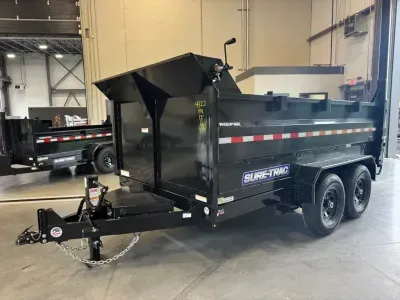 2026 Sure-Trac 7x12 Powder Coated 14K Scissor Lift High Side Dump Trailer w/Tarp Kit & Ramps