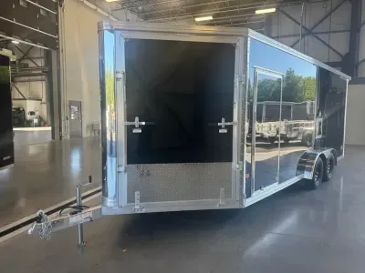 2027 Stealth 7.5x18+4.5 Aluminum 3-Place Enclosed Snowmobile Trailer w/Extra Height, Fuel Door, Mats