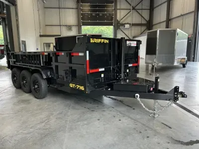 2026 Griffin 7x16 Powder Coated 21K Tri-Axle Telescopic Dump Trailer w/Ramp Kit