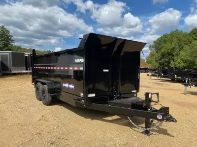2026 Sure-Trac 7x16 Powder Coated 14K Telescopic 4' High Side Dump Trailer w/Tarp Kit & Ramps