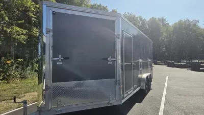 2021 Stealth 7.5x18+4.5 Aluminum 3-Place Inline Enclosed Snow Trailer w/Fuel Doors, Mats & Guides