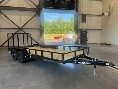 2027 PJ 7x18 Powder Coated 7K Landscape Trailer w/ReadyRail Sides & Rear Ramp Gate