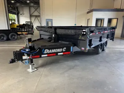 2027 Diamond C 8x14 Powder Coated 15.5K Deckover Tele Dump w/Stab Jacks, Ramps & Tarp