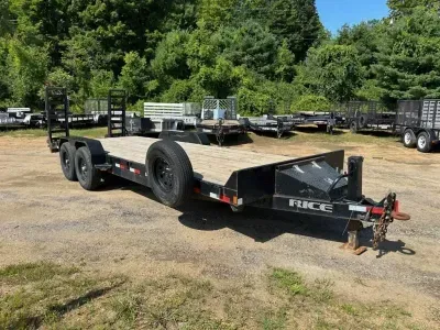 2021 Rice 7x22 Powder Coated 14k LowPro Equipment Trailer w/Toolbox, Matching Spare & Ramps