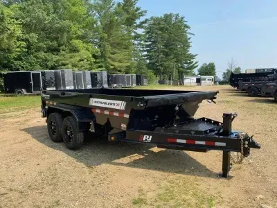 2027 PJ 7x14 Powder Coated 15.4K Telescopic Dump Trailer w/Tarp Kit & Ramps