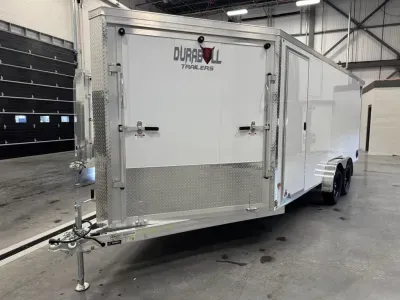 2027 DuraBull 7.5x18 Aluminum 3-Place Inline Snowmobile Trailer w/Snow Package & Spoiler