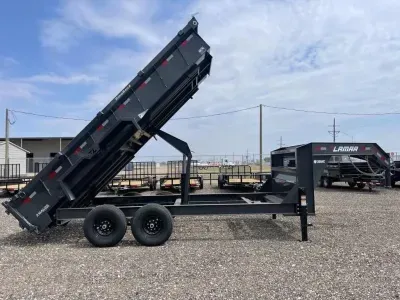 Lamar 83X16 Heavy Duty (14K) Gooseneck Dump Trailer - 6" Cylinder - 12" Centers