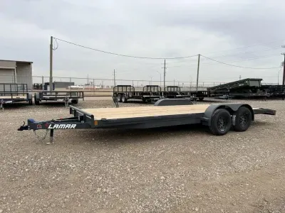 Lamar 83X20 Wood Floor Car Hauler - 2 Brake Axles - D Rings - Steel Dove